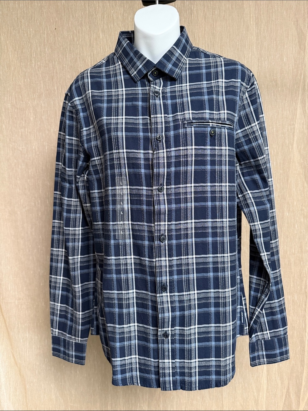 Armani Exchange Navy and White Plaid Button-Down Shirt